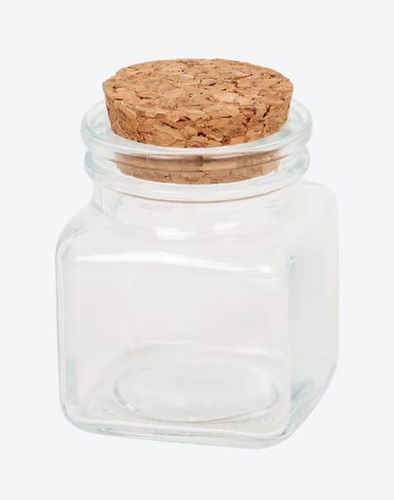 Glazen mini urn met kurk dop