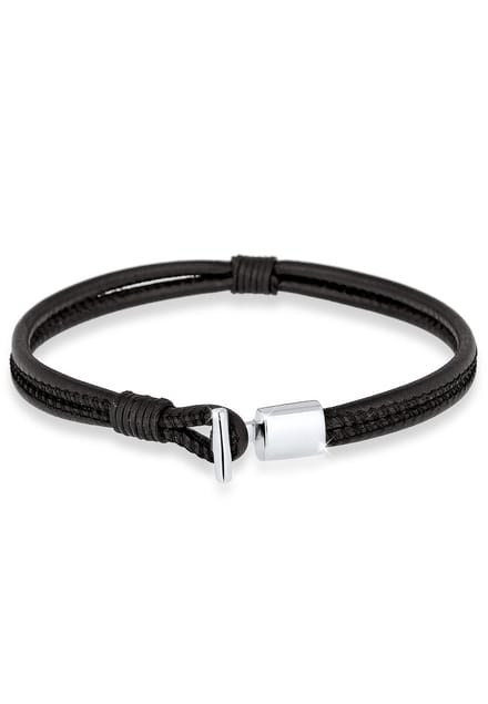 KUZZOI - Armband - Herren Echtleder Knoten Haken Schwarz 925er Silber - Heren