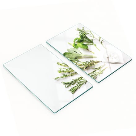 Set van snijplanken van gehard glas met kruidenafbeeldingen, 2x30x52 cm