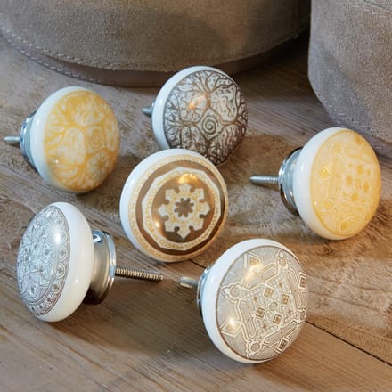 LOBERON Kastknoppen set van 6 Tuffé grijs/goudkleurig