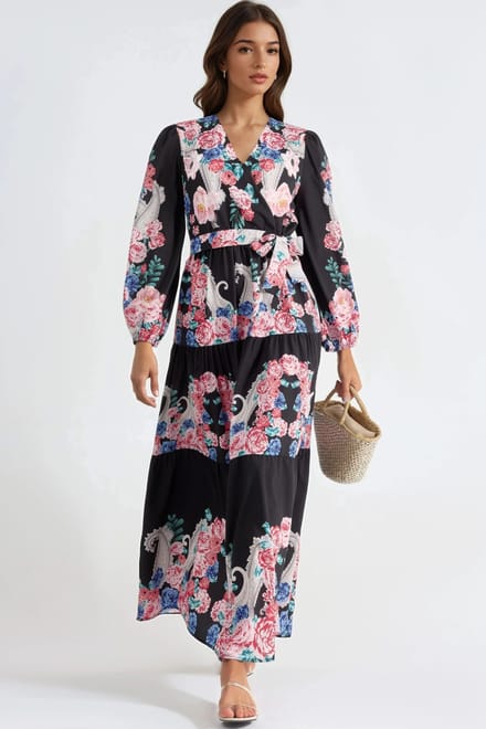 Bloemen V-hals Maxi Jurk met Strik Detail