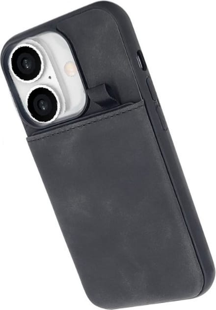 Cityhoesje - iPhone 16 Plus - Backcover - Pasjeshouder - Suede - Zwart