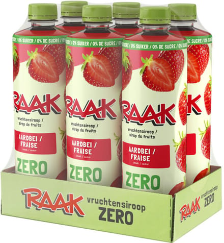 Raak Vruchtensiroop Zero Aardbei - 2 x 6 x 750 ml - Voordeelverpakking