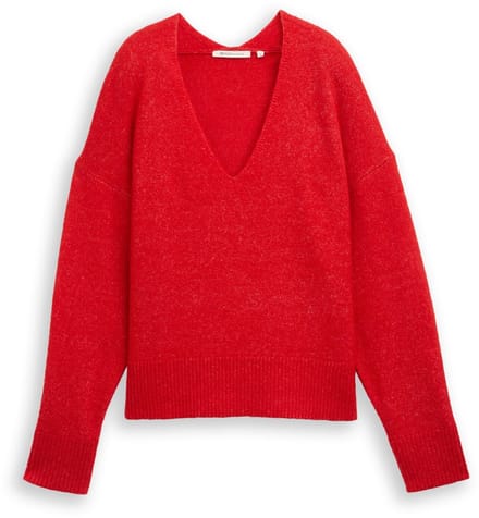 Tom Tailor Denim - Relaxed fit gebreide trui met V-hals - Maat M - brilliant red