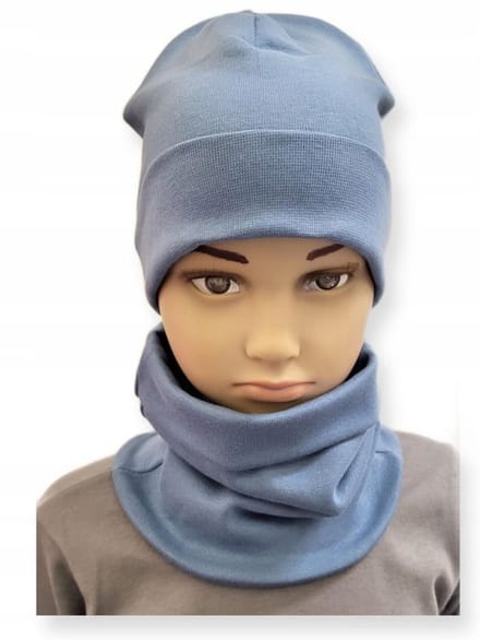 Dartomik - Kinder Set - Dubbele Muts en Sjaal - Maat 46-50 - Blauw