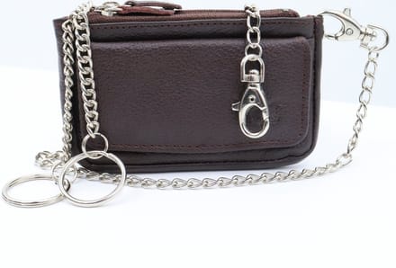 Safekeepers - Sleuteltasje met ketting - 2 Ringen - Echt Leer - Sleuteltasje - Sleutelmapje