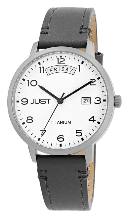 JUST herenhorloge echt leer Fanis heren - zilver - datumweergave