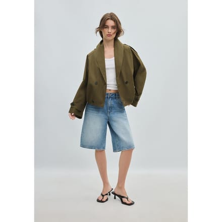 Stradivarius Cropped trenchcoat met sjaalkraag  Kaki M