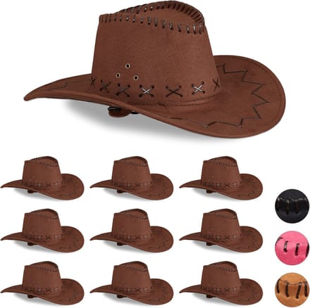 10x Cowboyhoed donkerbruin - western hoed - carnavalshoed - cowboy accessoires