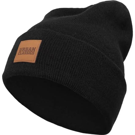 Urban Classics Leather Patch Long Unisex Beanie - zwart - Standard