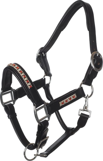 MHS Leren Halster Diamante Shet Zwart / Zilver