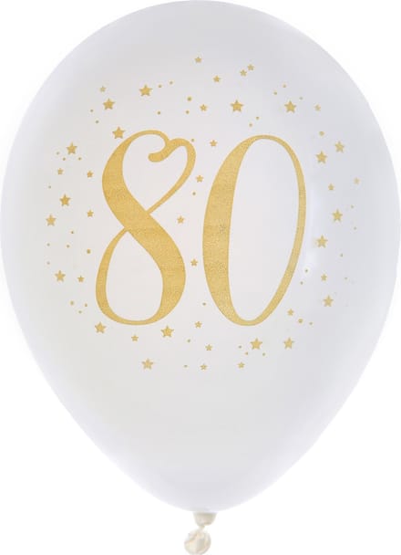 Santex verjaardag leeftijd ballonnen 80 jaar - 8x stuks - wit/goud - 23 cm - Feestartikelen