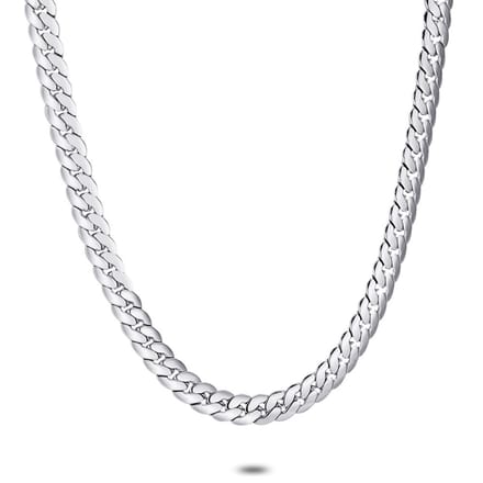 Twice As Nice Halsketting in edelstaal, platte gourmet, 6 mm 47cm+5cm
