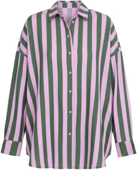 Studio Untold - Dames - Overhemdblouse oversized mousseline strepen lange mouw - Lichtroze - Maat 54+