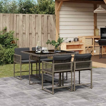 vidaXL - 5-delige - Tuinset - met - kussens - poly - rattan - grijs
