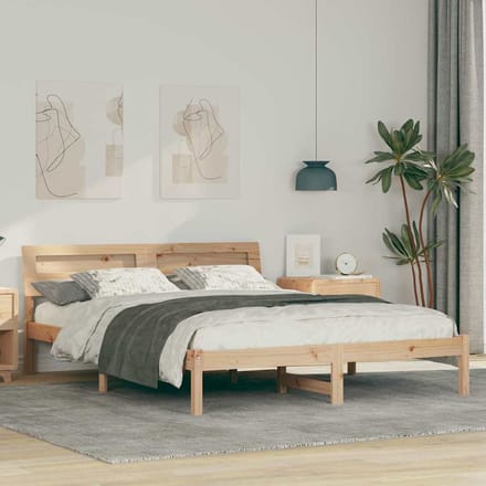 vidaXL - Bedframe - met - hoofdeinde - Bruin - 150 - x - 200 - cm - Massief - grenenhout