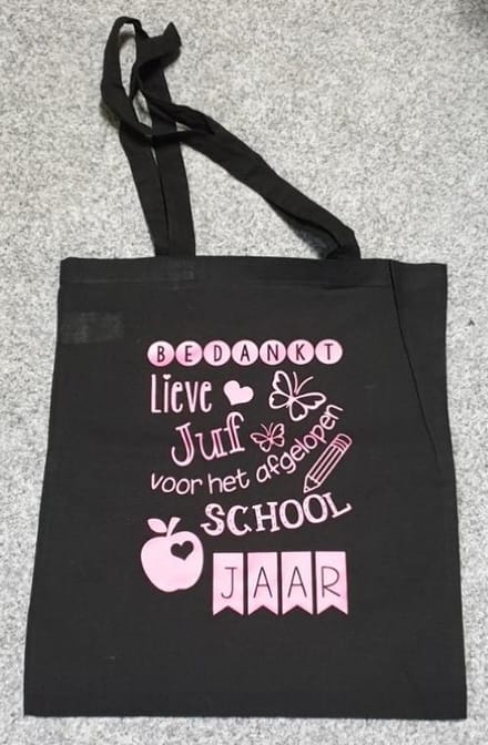 Tas Cadeau juf BEDANKT zwart
