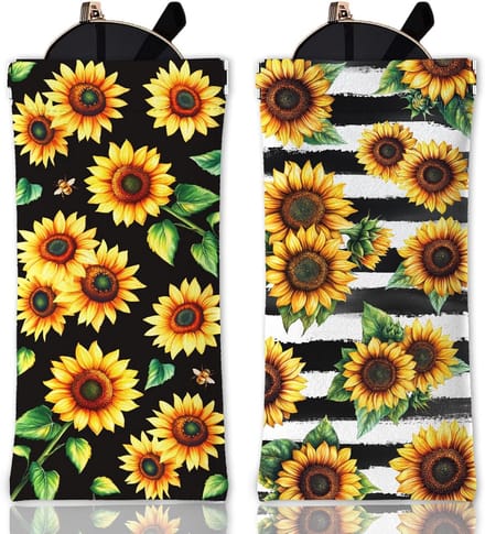 Set van 2 Zachte Brillenhoesjes met Zonnebloem en Bij - PU Leer