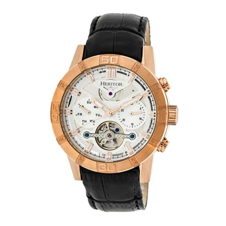 Heritor Automatic Hannibal Semi-Skelet Horloge met Leren Band - Roségoud/Zilver