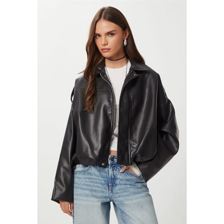 Faux leren bikerjack met ritssluiting