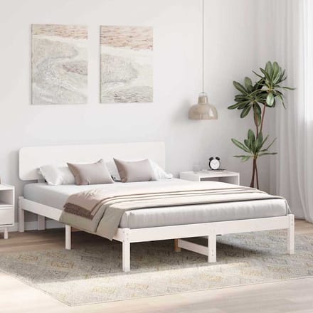 vidaXL - Bedframe - met - hoofdeinde - Wit - 200 - x - 200 - cm - Massief - grenenhout