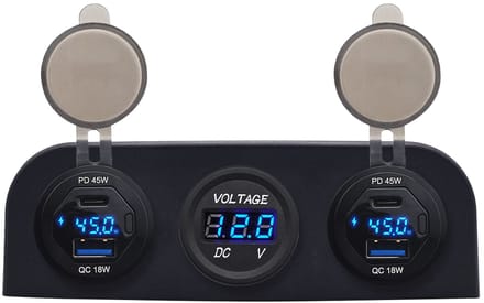 ProRide 12V USB Autolader 3 Poorten - 45W/QC3.0 - P19181 - Drievoudig opbouw paneel met Voltmeter