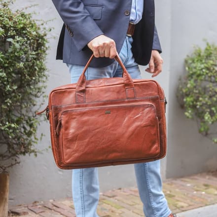 Bear Design Moby Leren Laptoptas - Aktetas 15,6 inch Laptopvak - Cognac