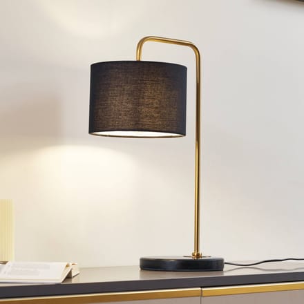 Lindby - Tafellamp - 1licht - Textiel, marmer, metaal - H: 49 cm - E27 - zwart, goud