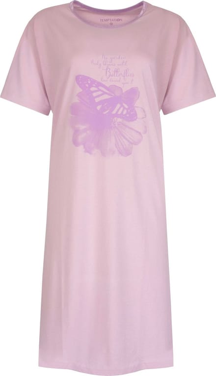 Temptation Dames Nachthemd - Bigshirt - 100% Katoen - Paars - Maat S