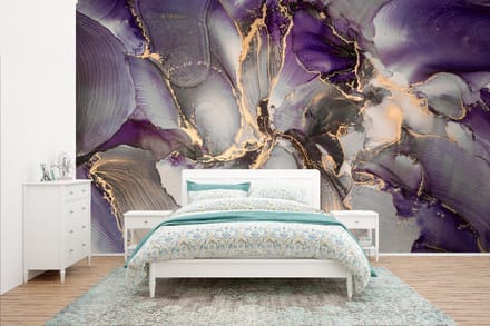 Behang - Fotobehang Goud - Paars - Marmer - Breedte 435 cm x hoogte 260 cm