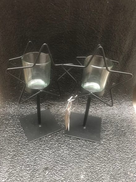 Set van 2 waxinelichthouders Everleigh 20cm zwart metaal theelichthouders