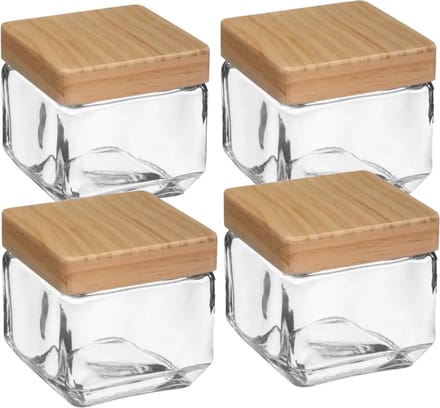 5Five voedsel/spullen voorraadpot - 4x stuks - Glas met houten deksel - 850 ml - Met luchtdichte sluiting