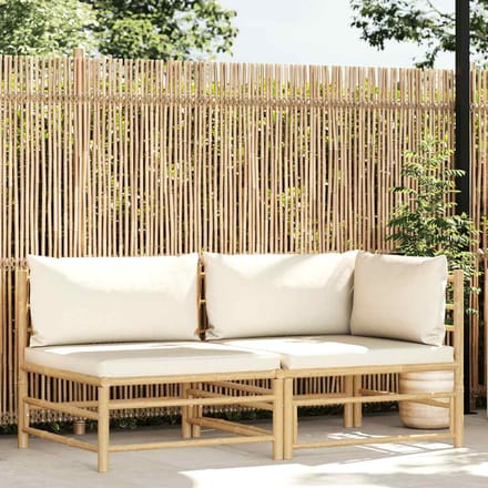 vidaXL - 2-delige - Loungeset - met - crèmewitte - kussens - bamboe