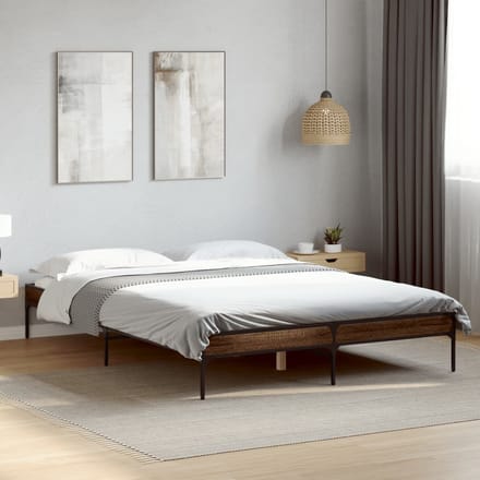 vidaXL - Bedframe - bewerkt - hout - metaal - bruin - eikenkleur - 150x200 - cm