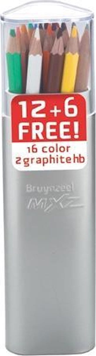 Bruynzeel mXz blik 16 kleurpotloden 2 grafietpotloden (12+6 gratis)