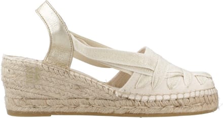 Dames espadrille van ruw katoen met sleehak en linten | TRACY-CZ