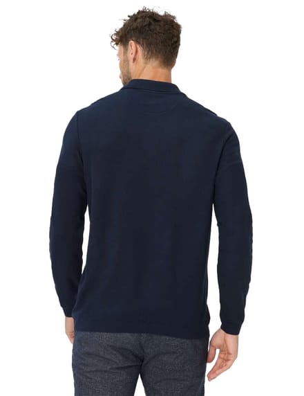 polo lange mouw Brax donkerblauw 3-knoops