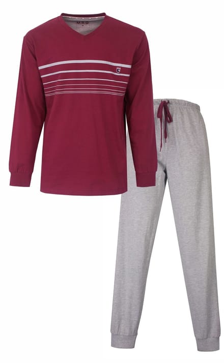 MEQ Heren Pyjama - V-hals - Lange Mouw - Bordeaux Rood - Maat S
