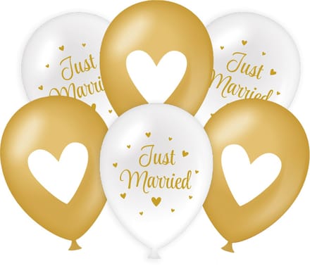 Huwelijk Ballonnen Just Married Goud-Wit