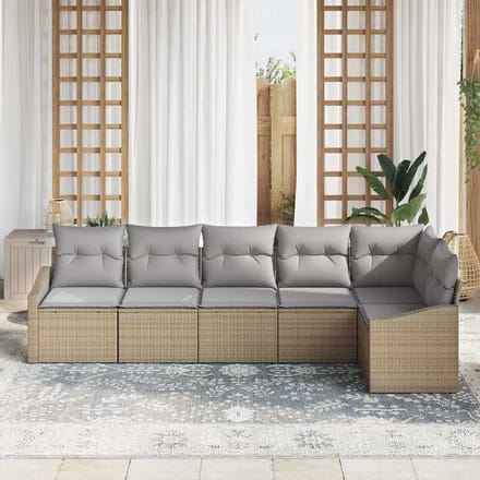 vidaXL - Tuinbank - Set - 6 - st - Beige - en - Lichtgrijs - poly - rattan