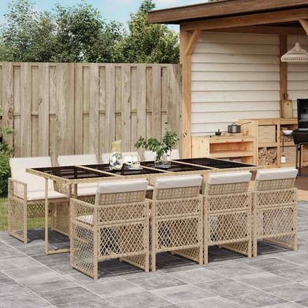 vidaXL - 9-delige - Tuinset - met - kussens - poly - rattan - beige