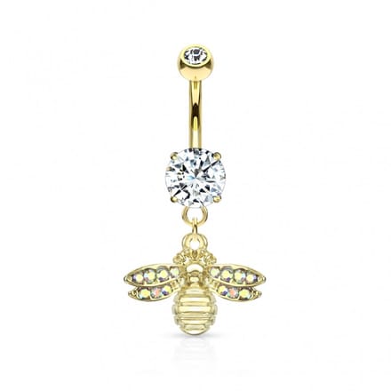 Navelpiercing glitter bijtje hanger gold plated - LMPiercings