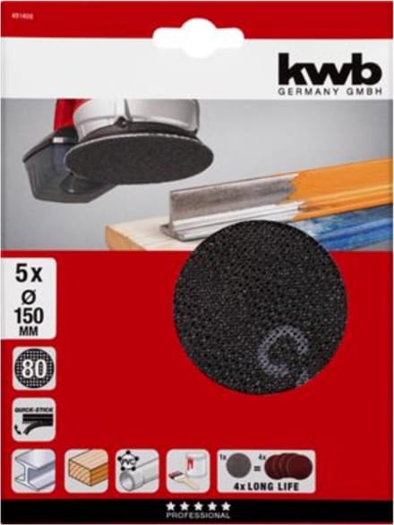 kwb 491408 Schuurpapier voor schotelschuurapparaat Korrelgrootte (num) 80 (Ø) 150 mm 5 stuk(s)
