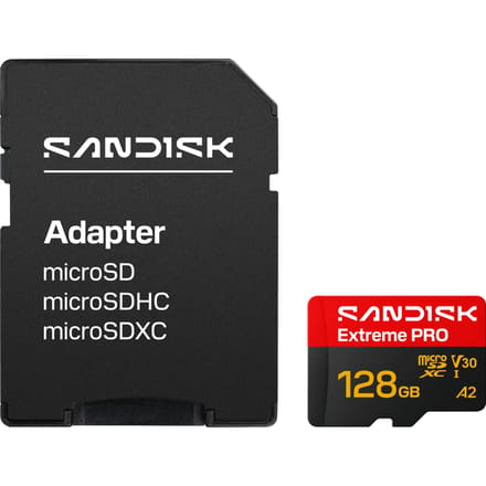 SanDisk microSDXC Extreme PRO 128GB (UHS-I, R250MB/s / W120MB/s, 5K, 4K UHD) + Ad
