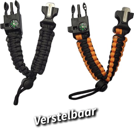 Paracord armband set van 2 met kompas fluitje vuursteen verstelbare bandmaat