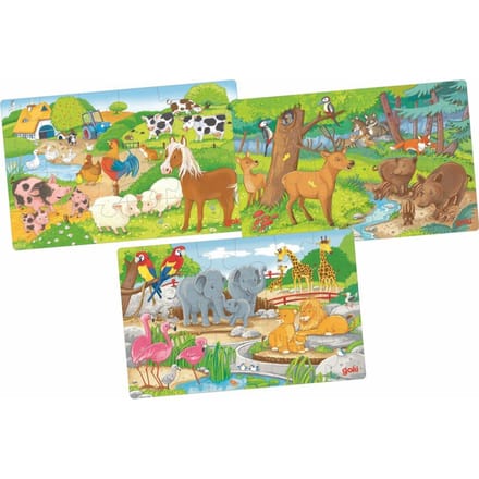Goki Wooden Jigsaw Puzzle Animals Set of 3 Hout