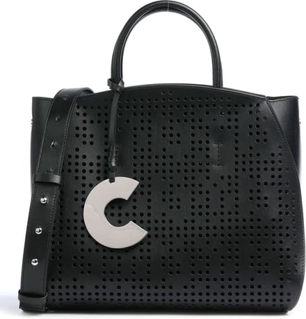 COCCINELLE HANDTAS CONCRETE PERFOREE ZWART LEDER