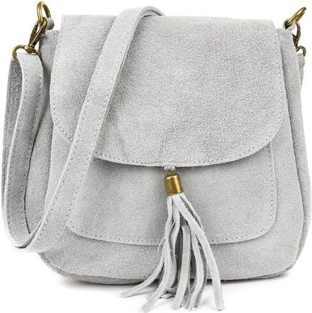 Grijze Suède Schoudertas Tassle - Grijs - Suède - Italiaans Leder - Boho Schoudertassen
