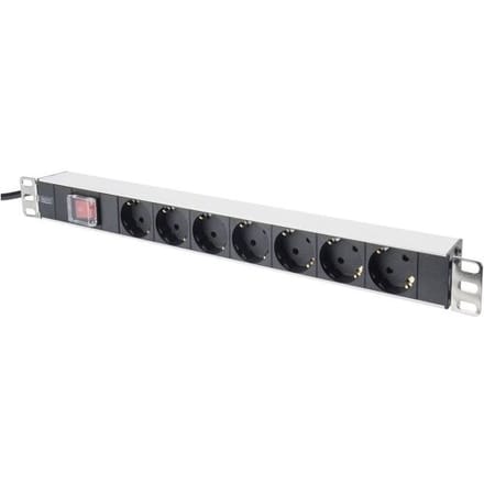 Digitus DN-19 PDU-7S 19 inch Stekkerdoos voor patchkast 1 HE Geaarde contactdoos Met schakelaar
