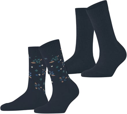 Esprit Flower Rib 2-Pack gedessineerd katoen multipack sokken dames blauw - maat 35-38